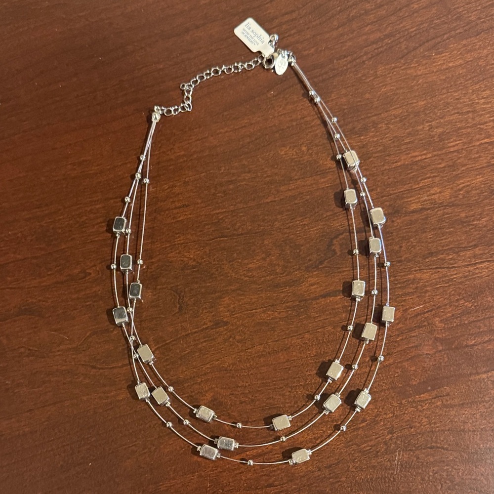 Lia Sophia Silver Multi-Strand Necklace with Crystal Beads